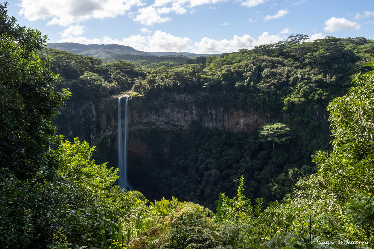 el salt d'aigua de la cascada Chamarel i la selva que l'envolta i que és un dels llocs més emblemàtics que veure a Maurici en 7 dies