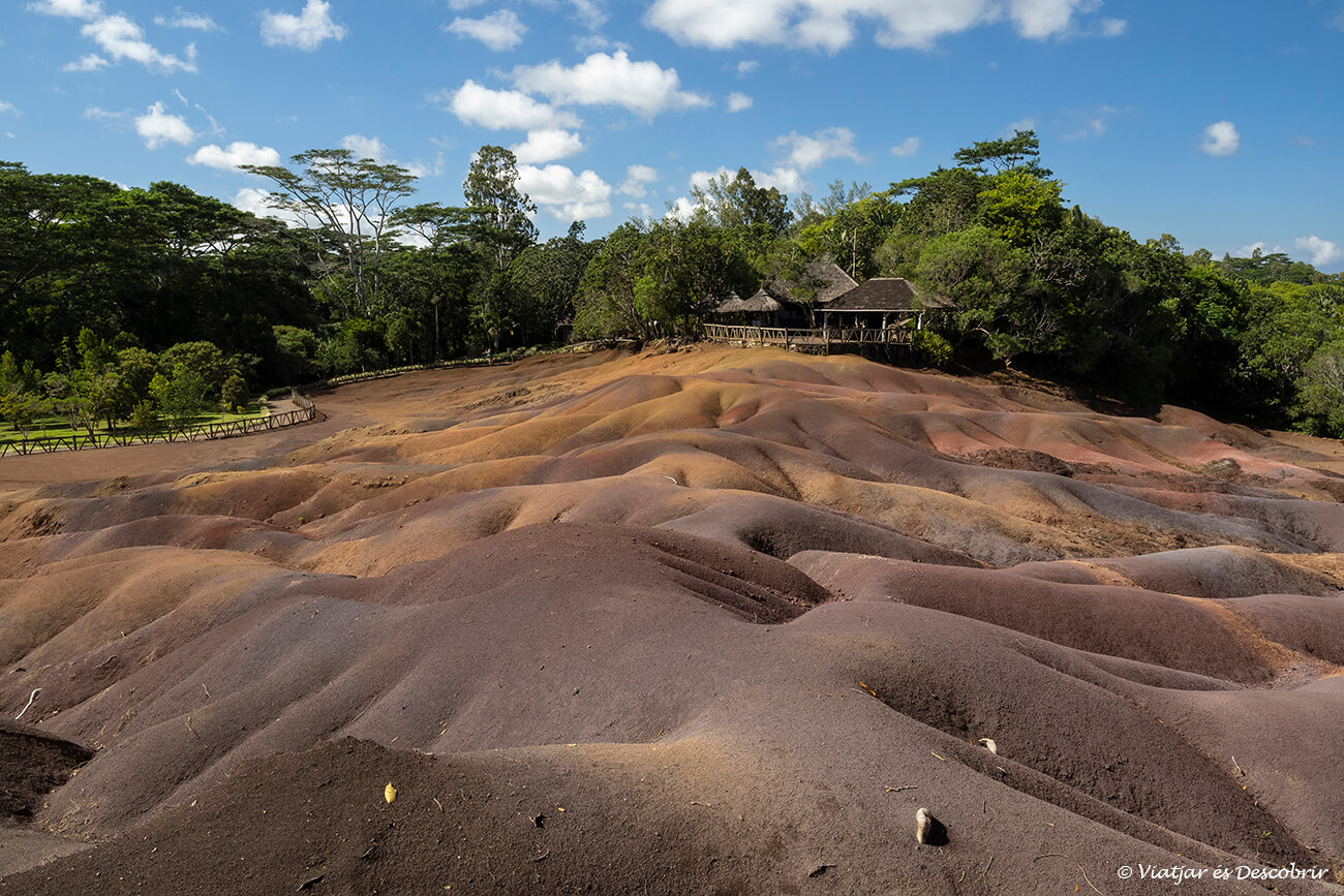 la muntanya de colors Sevent Coloured Earth i el bosc que l'envolta en un dia de sol de setembre