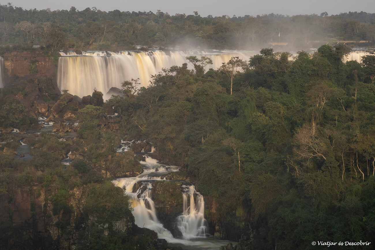 selva i salts d'aigua en visitar les cascades de l'iguaçu poc després de la sortida de sol